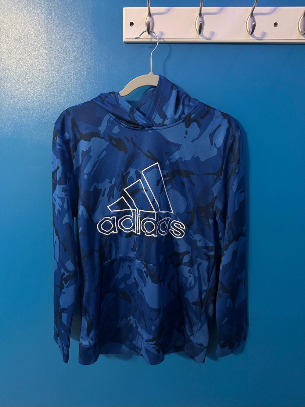 Adidas Boys Blue Camo Logo Hooded Pullover